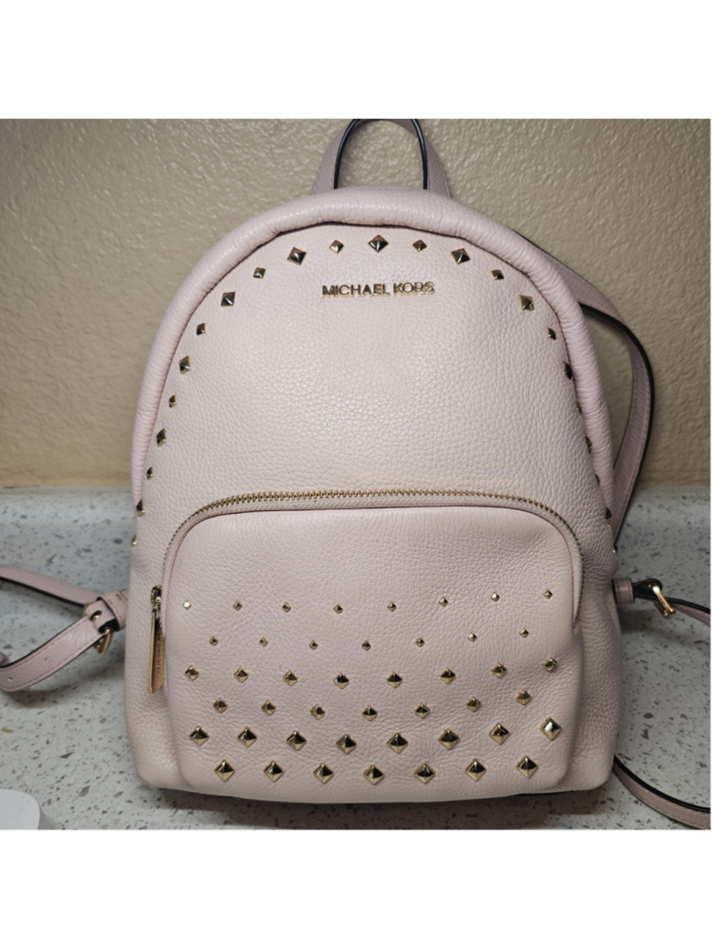 Michael Kors Abbey Medium Studded Pebbled Leather Backpack - Light Pink